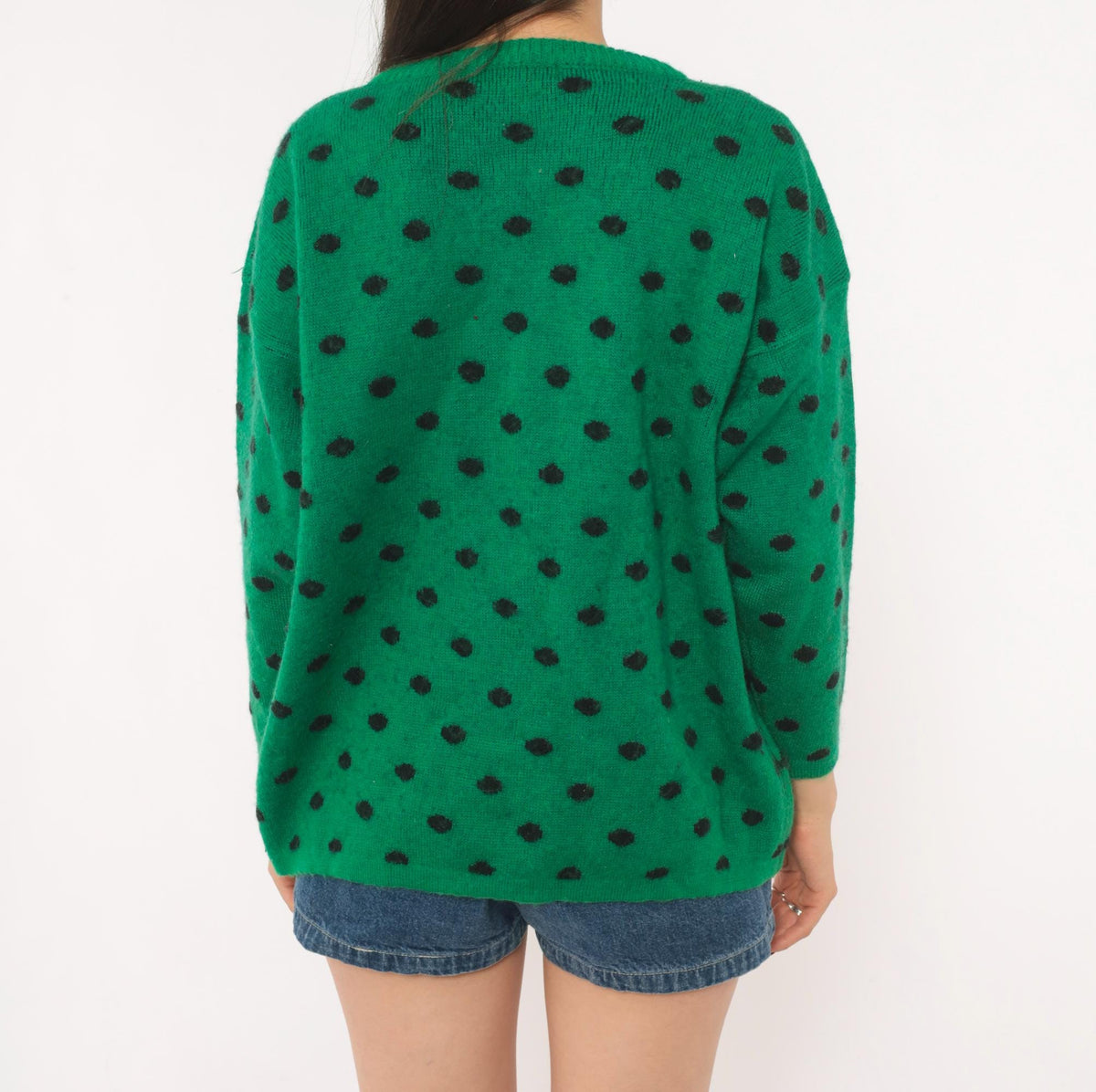 90s Perspective Polka Dot Wool Knit Sweater Emerald Green Medium M