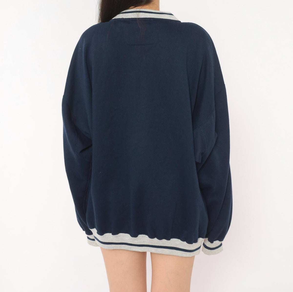 80s Puritan Navy Henley Sweatshirt Grey Stripe Snap Placket Plus Size XXL