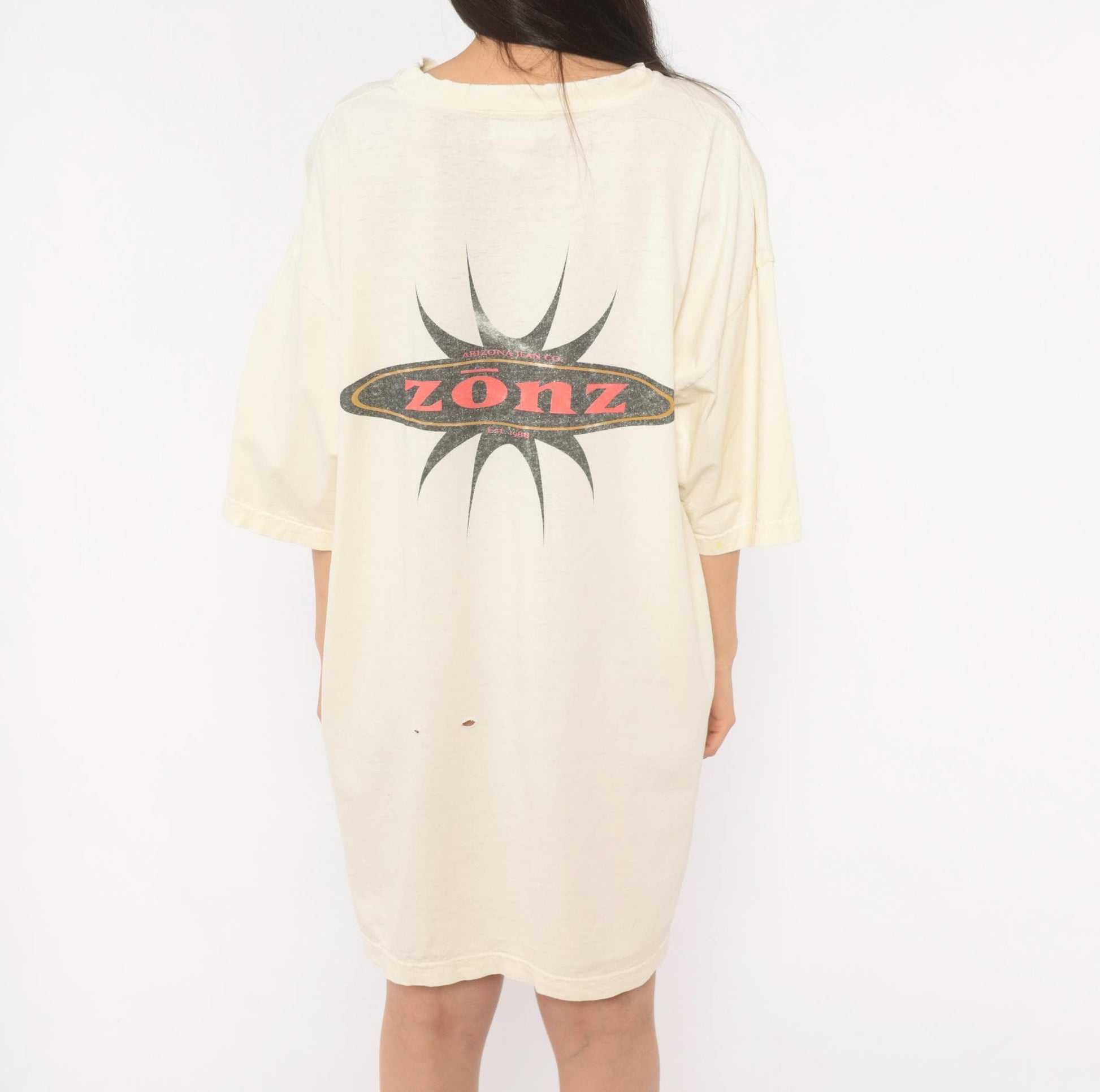 90s Arizona Jean Co Zonz Graphic Tee Cream Cotton Distressed Extra Large XL