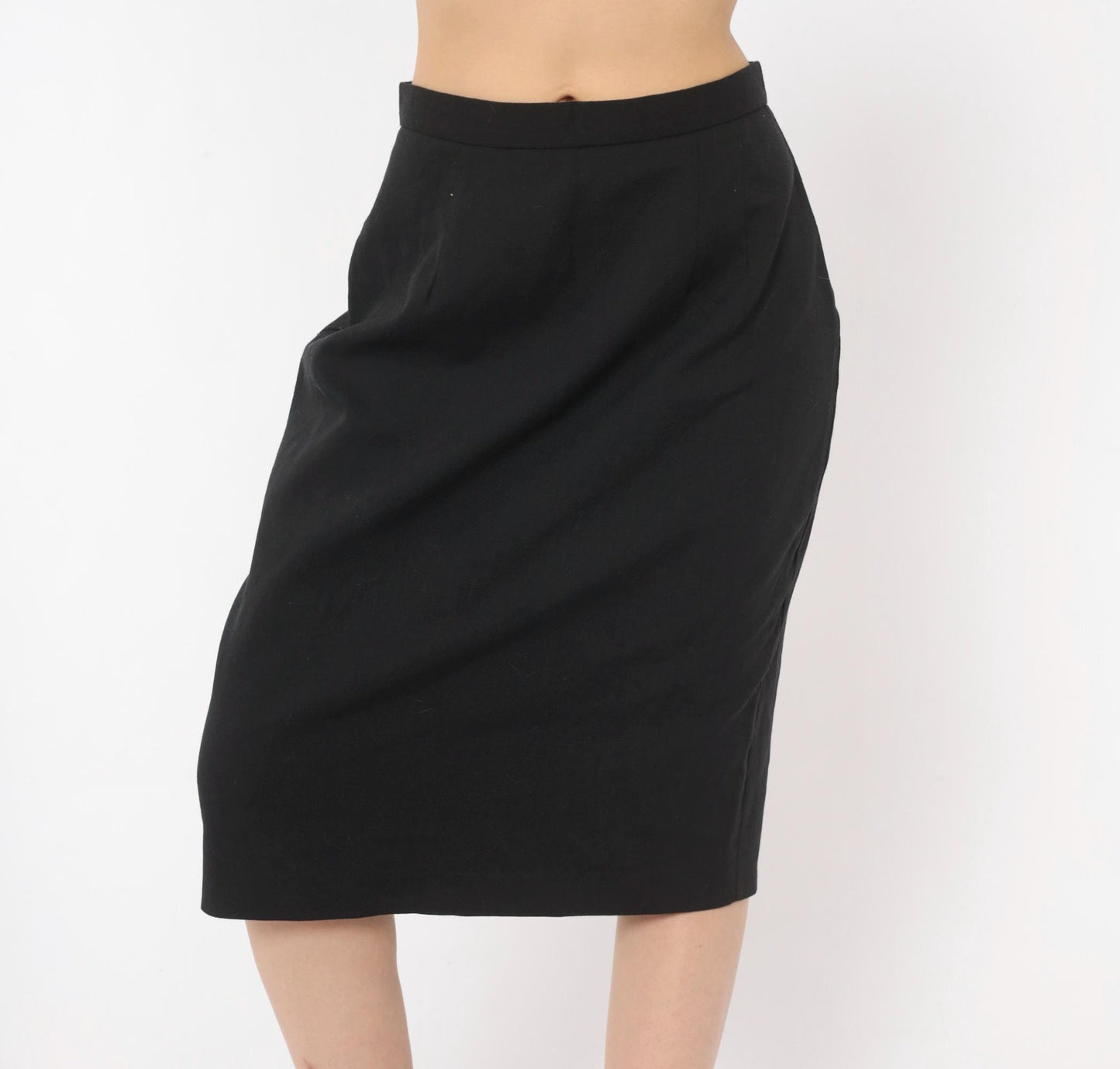 80s Michele Black Pencil Skirt High Waist Knee Length Small S