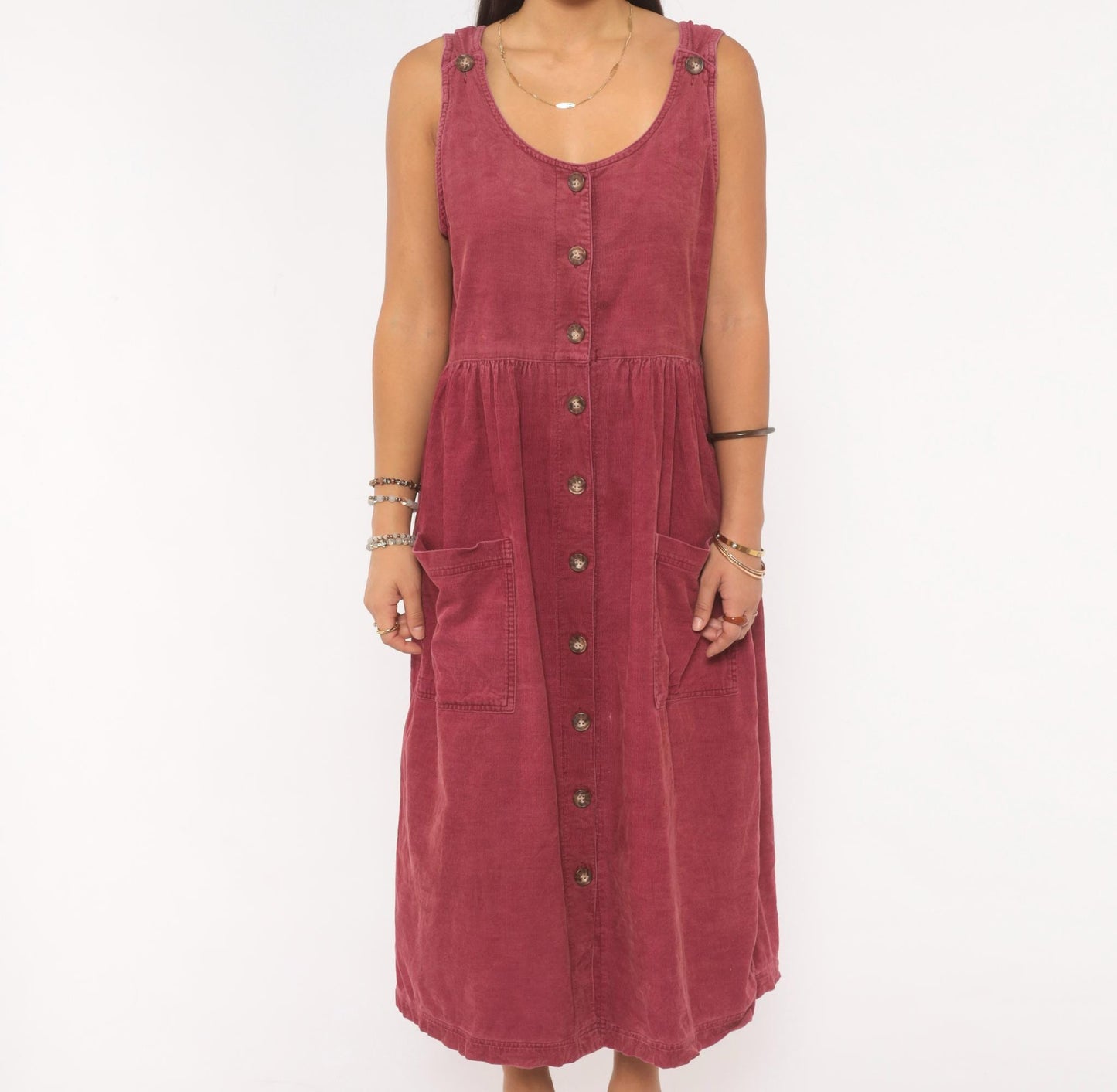 90s J.G. Hook Mauve Corduroy Jumper Dress Button Front Midi Medium M