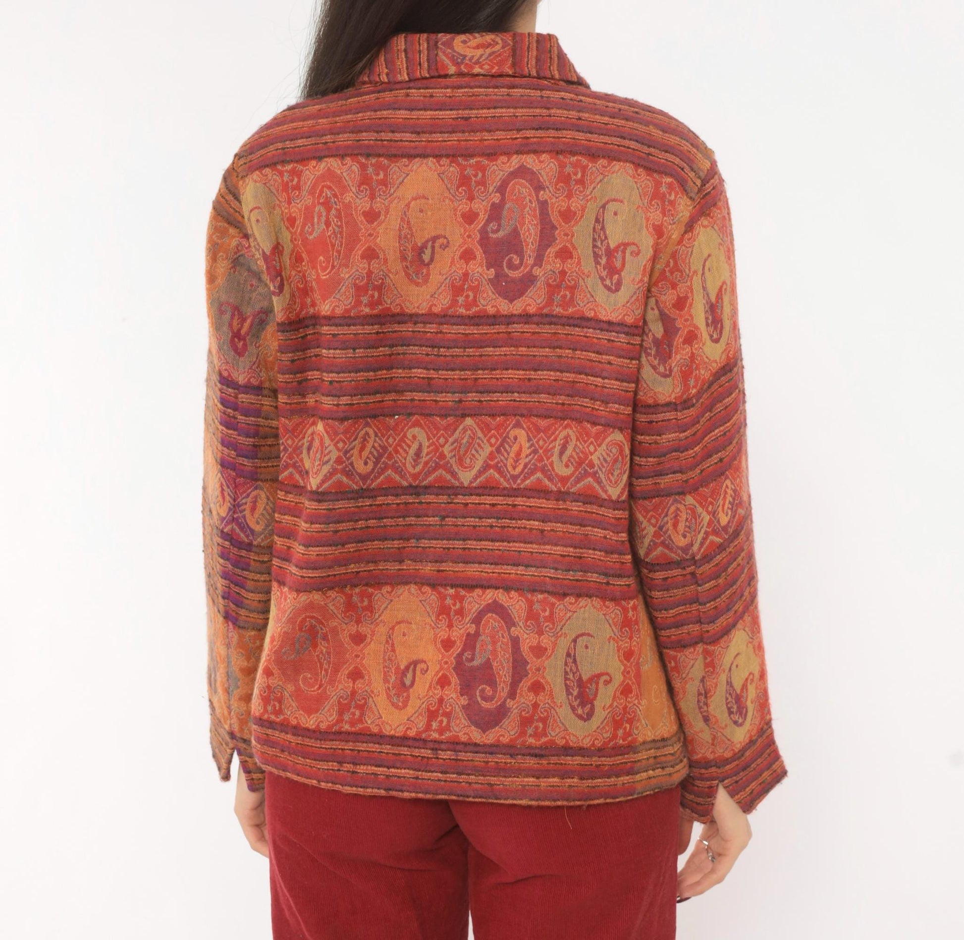 2000s Coldwater Creek Paisley Wool Jacket Rust Copper Plum XS