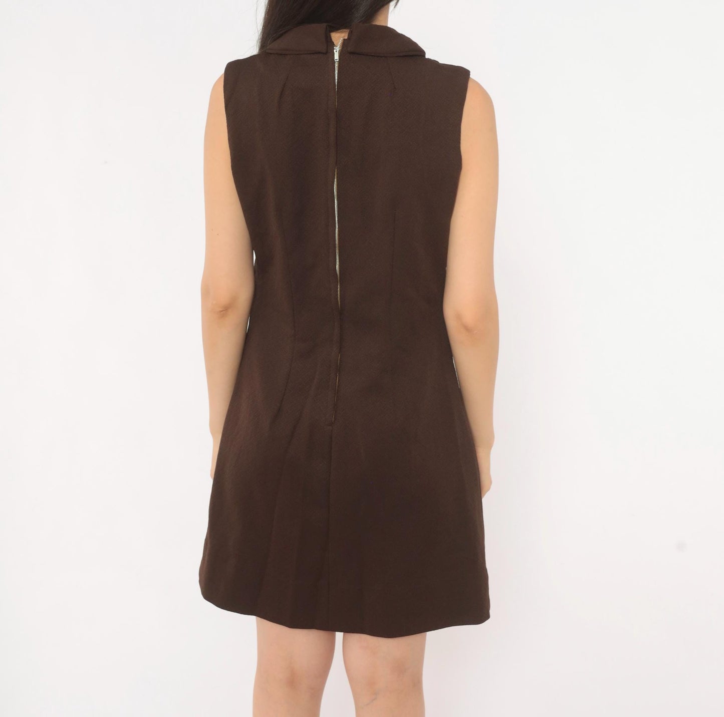 60s Mod Shift Dress Chocolate Brown Sleeveless A-Line Mini Small