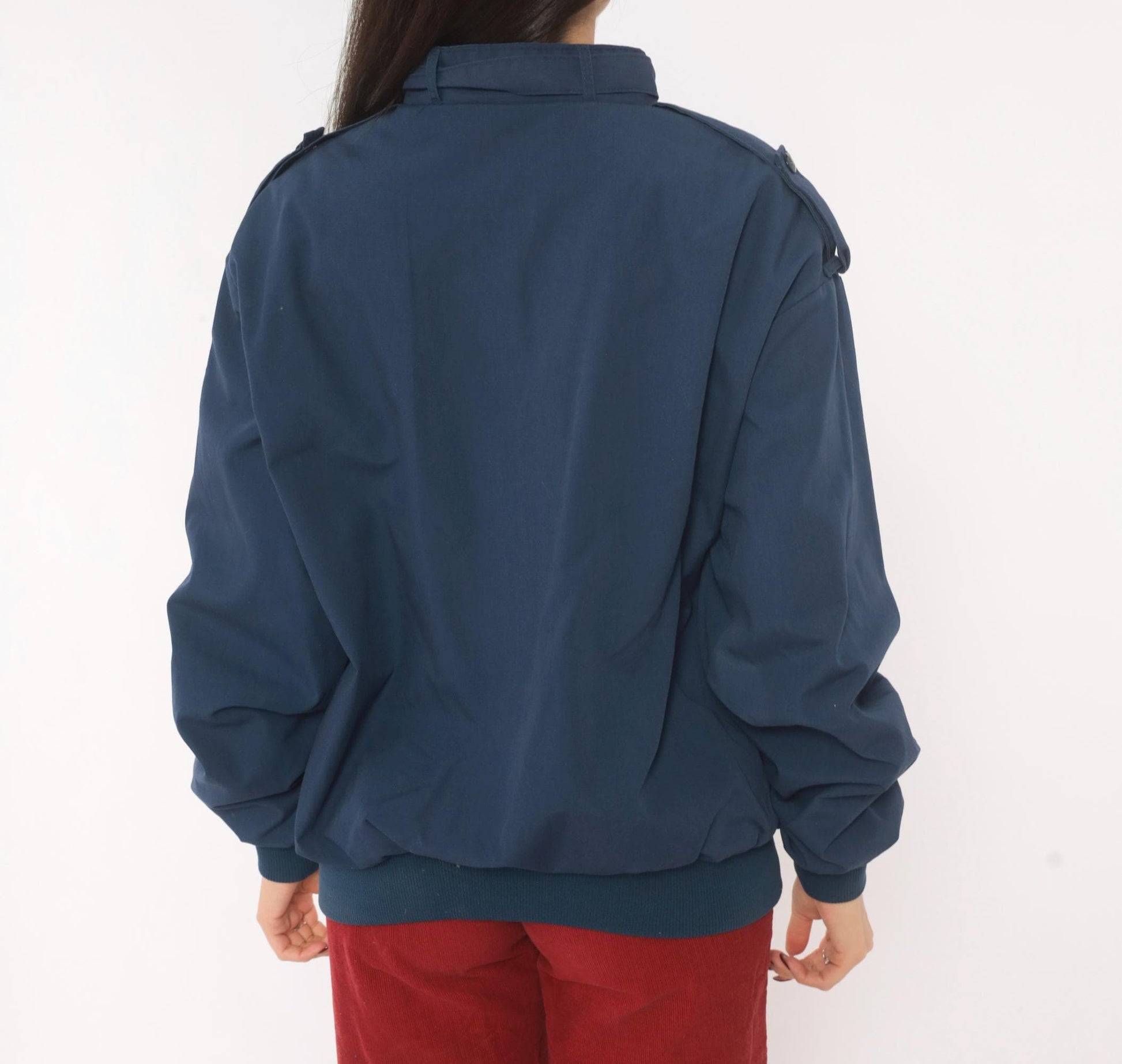 80s King Louie Navy Harrington Bomber Jacket Buffalo Plaid Lined Large L