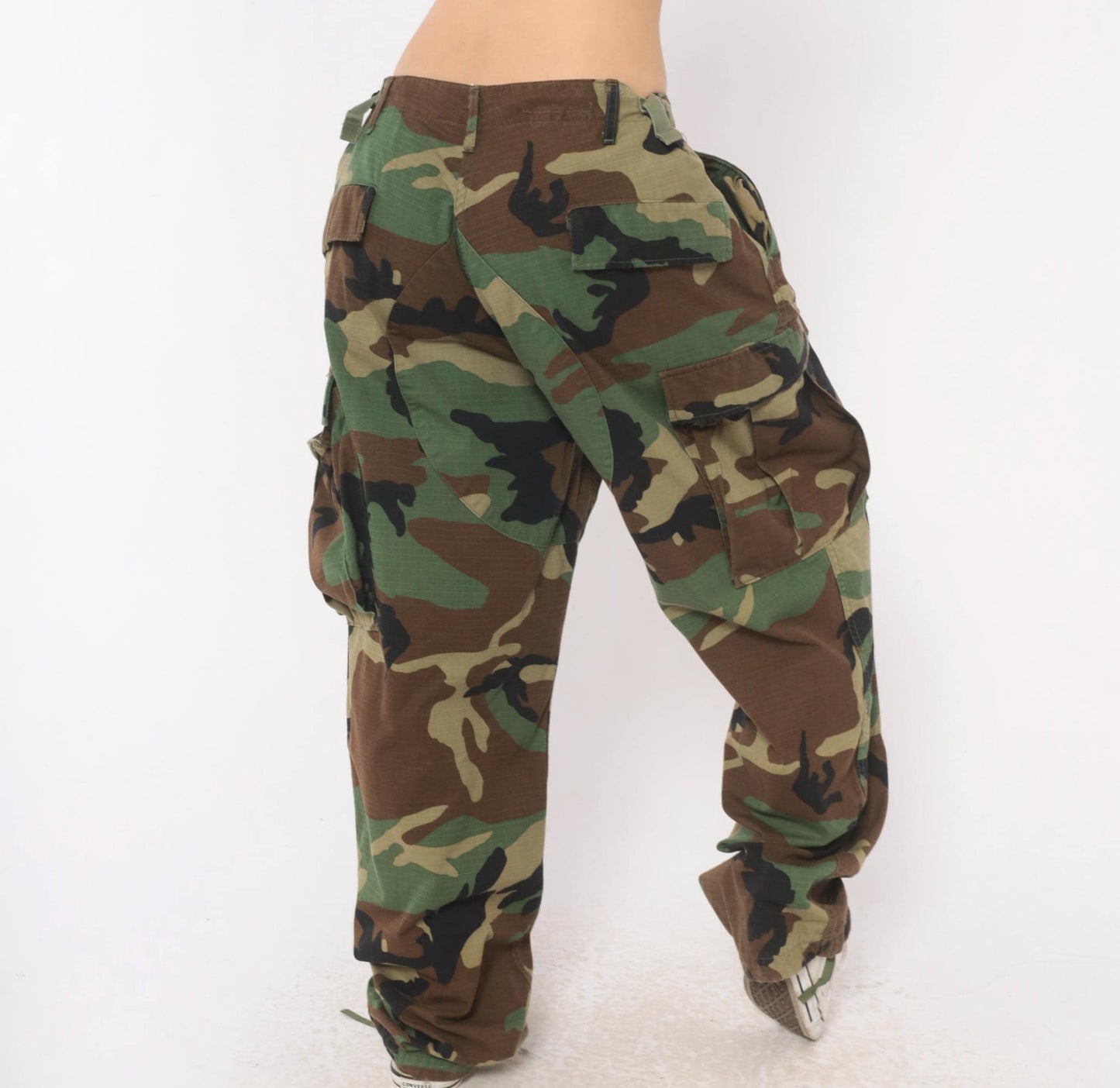 Y2K Woodland Camo Cargo Pants Olive Brown Ripstop Military BDU Large L