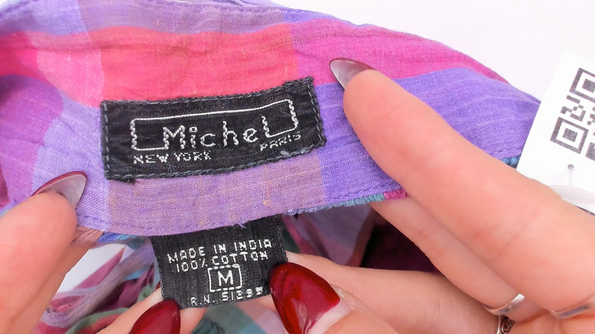 80s Michel Madras Plaid Cotton Midi Skirt Gathered A-Line Pink Teal Small