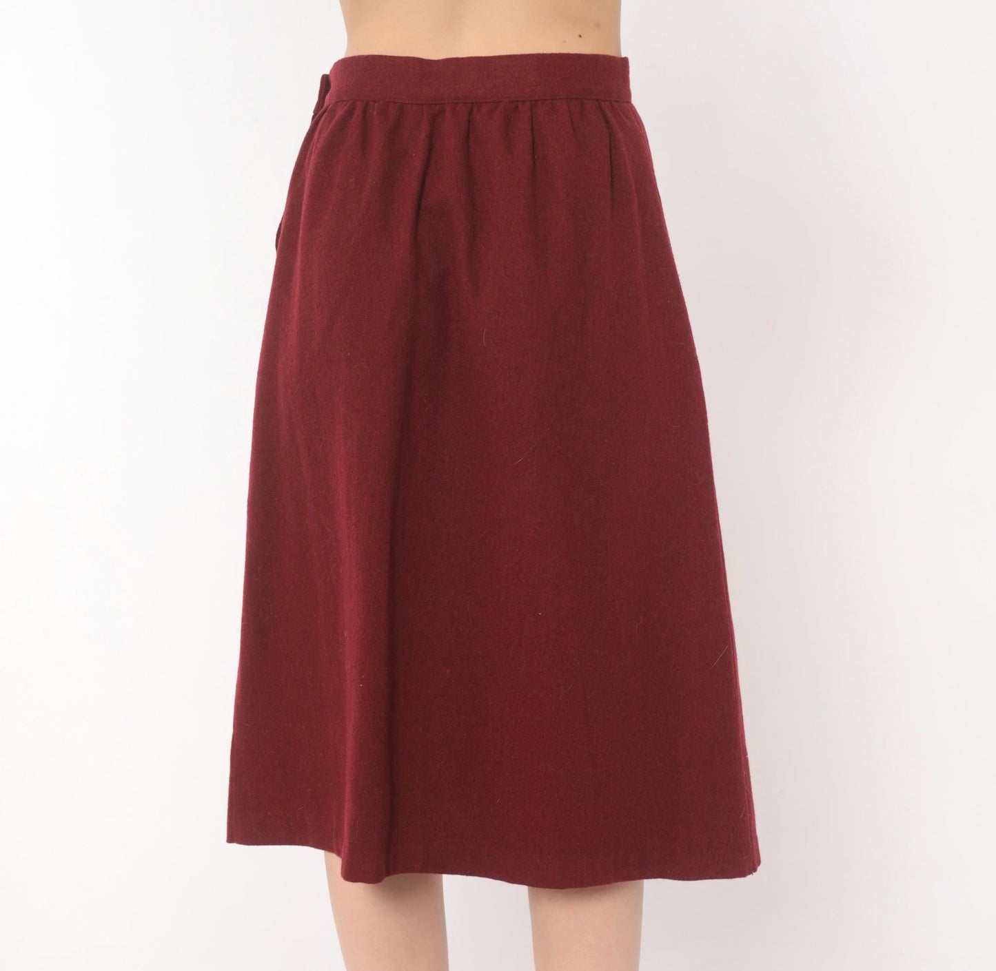 80s Sag Harbor Burgundy Wool A-Line Skirt Pleated Pockets Small