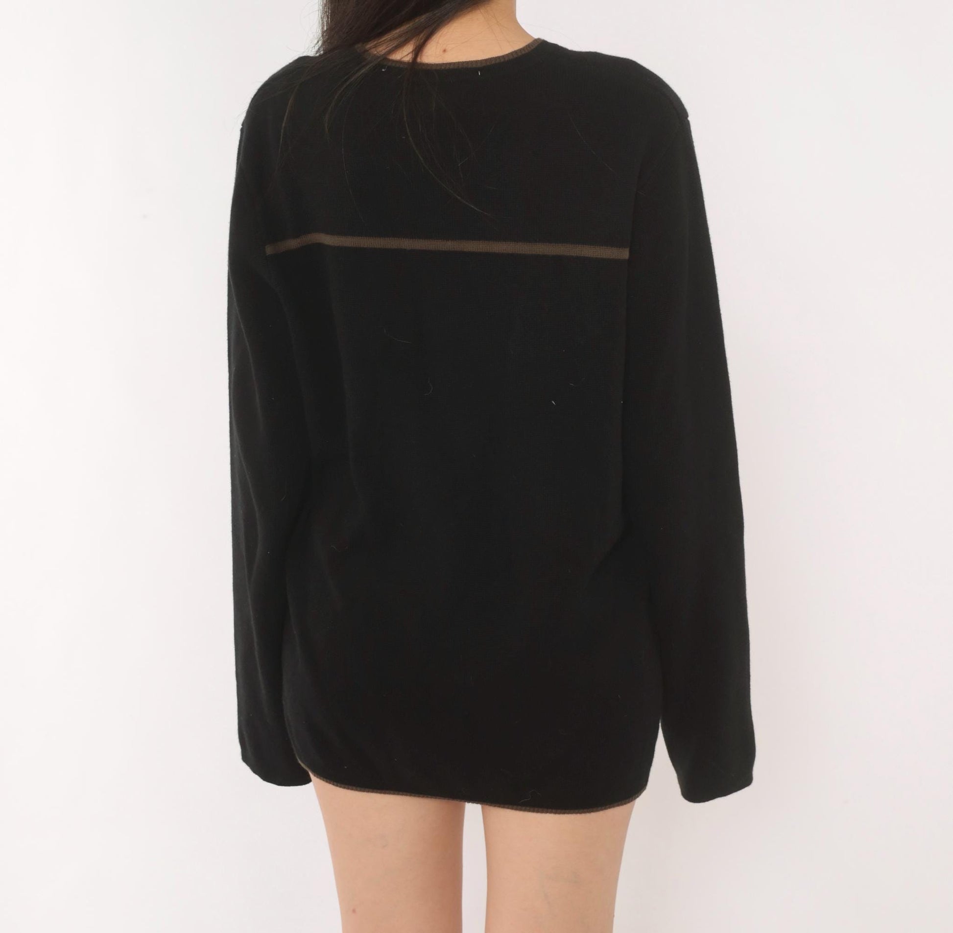90s Reunion Black Knit Sweater Tan Stripe Crewneck Medium