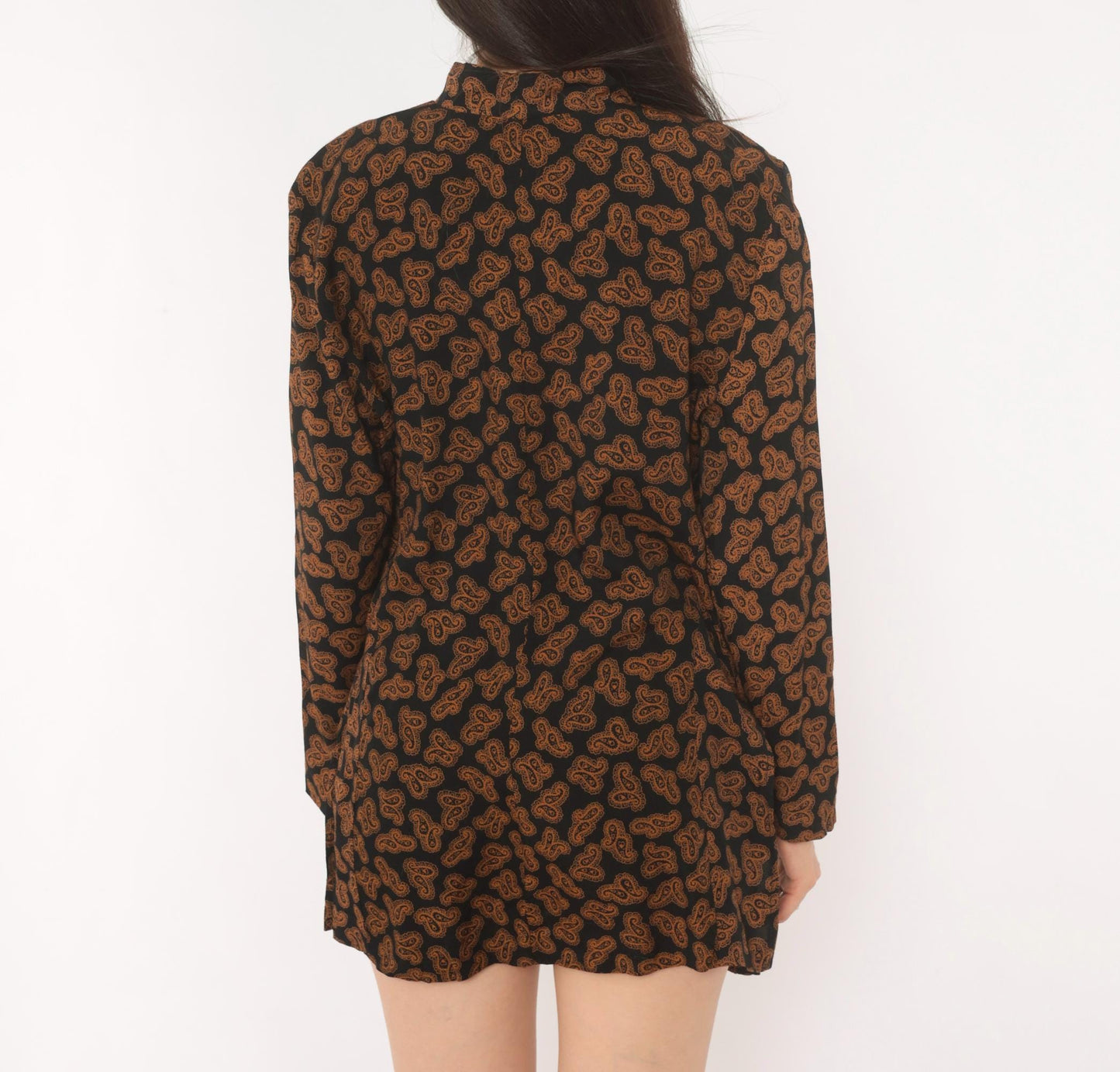 90s Christine David Paisley Mandarin Collar Tunic Black Copper Small S