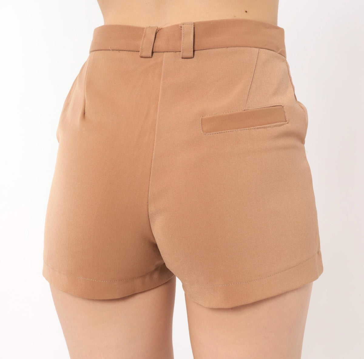 00s Tan Tailored Shorts High Waist Button Front Cuffed Hem Small S