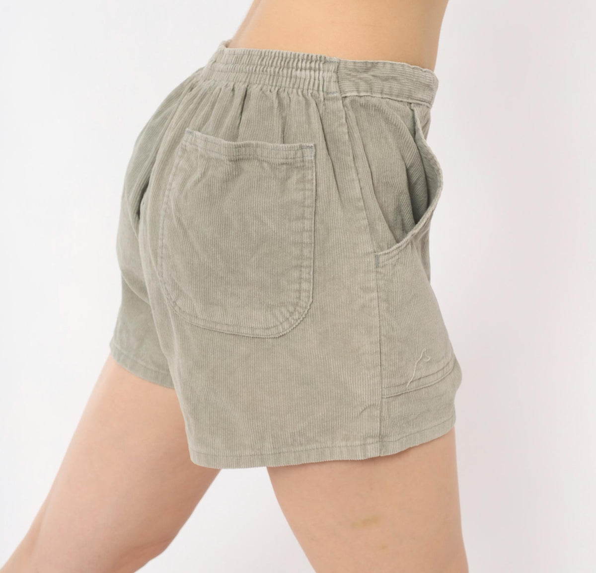 80s Stubbies Corduroy Shorts Grey Cotton Elastic Waist Medium