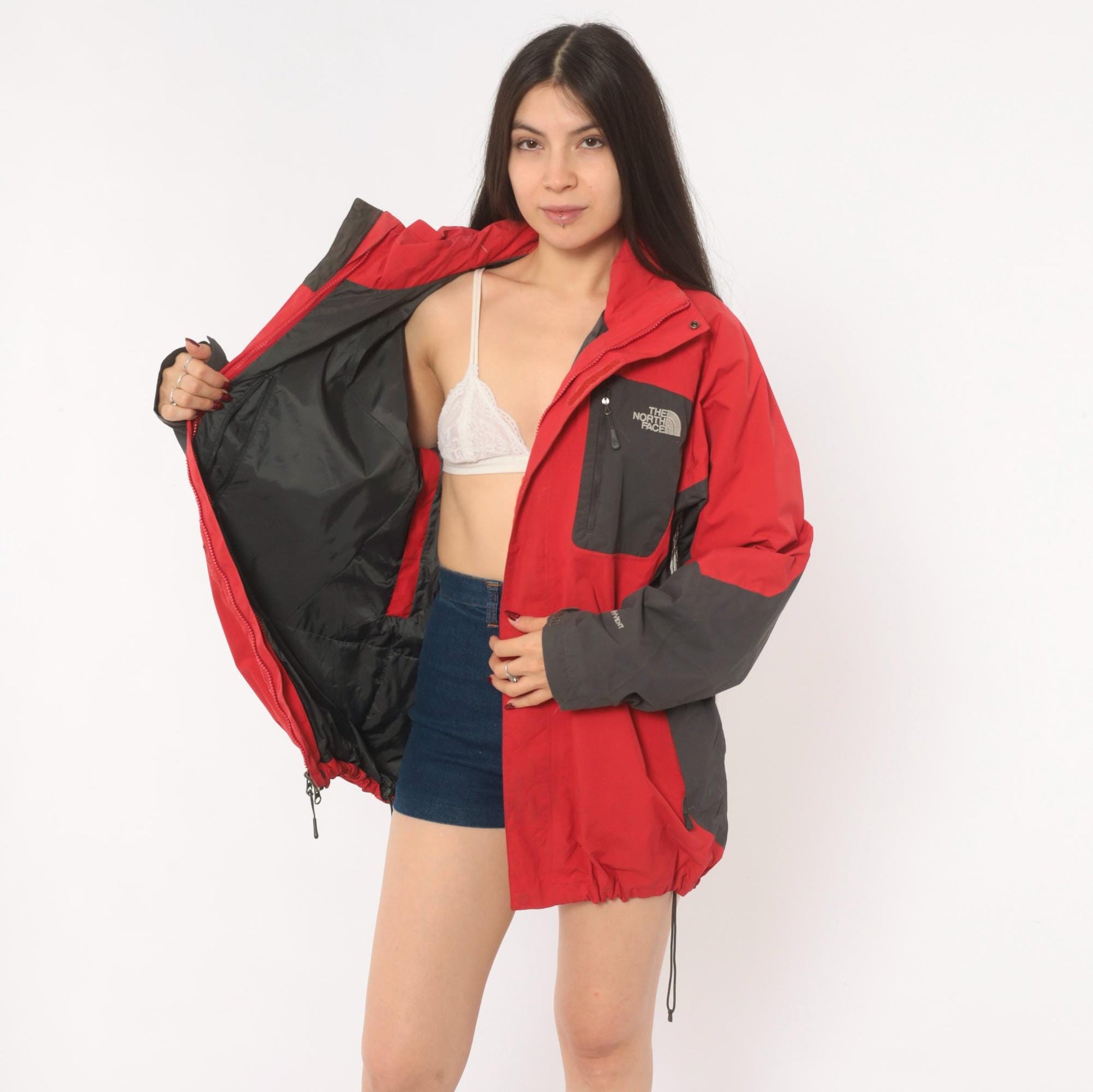 2000s The North Face Red Black HyVent Hooded Windbreaker Large L