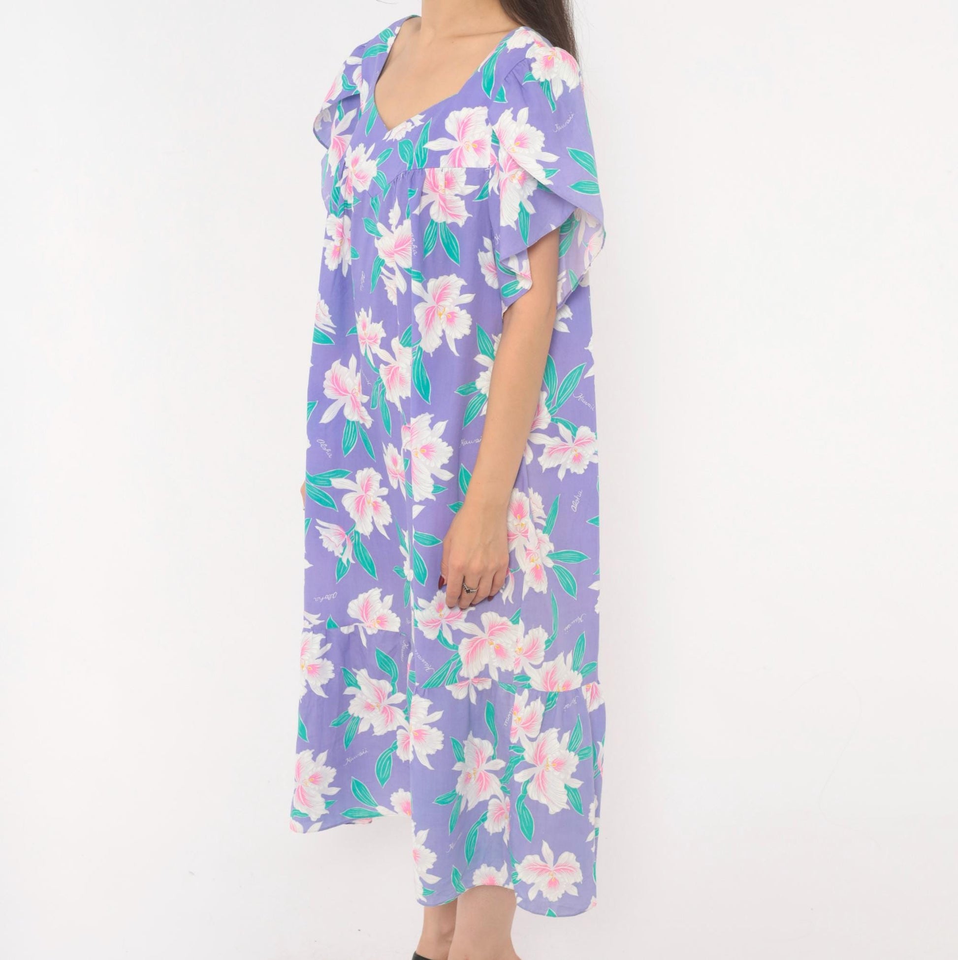 80s Jade Fashions Hawaiian Muumuu Dress Purple Orchid Floral Plus Size XXL