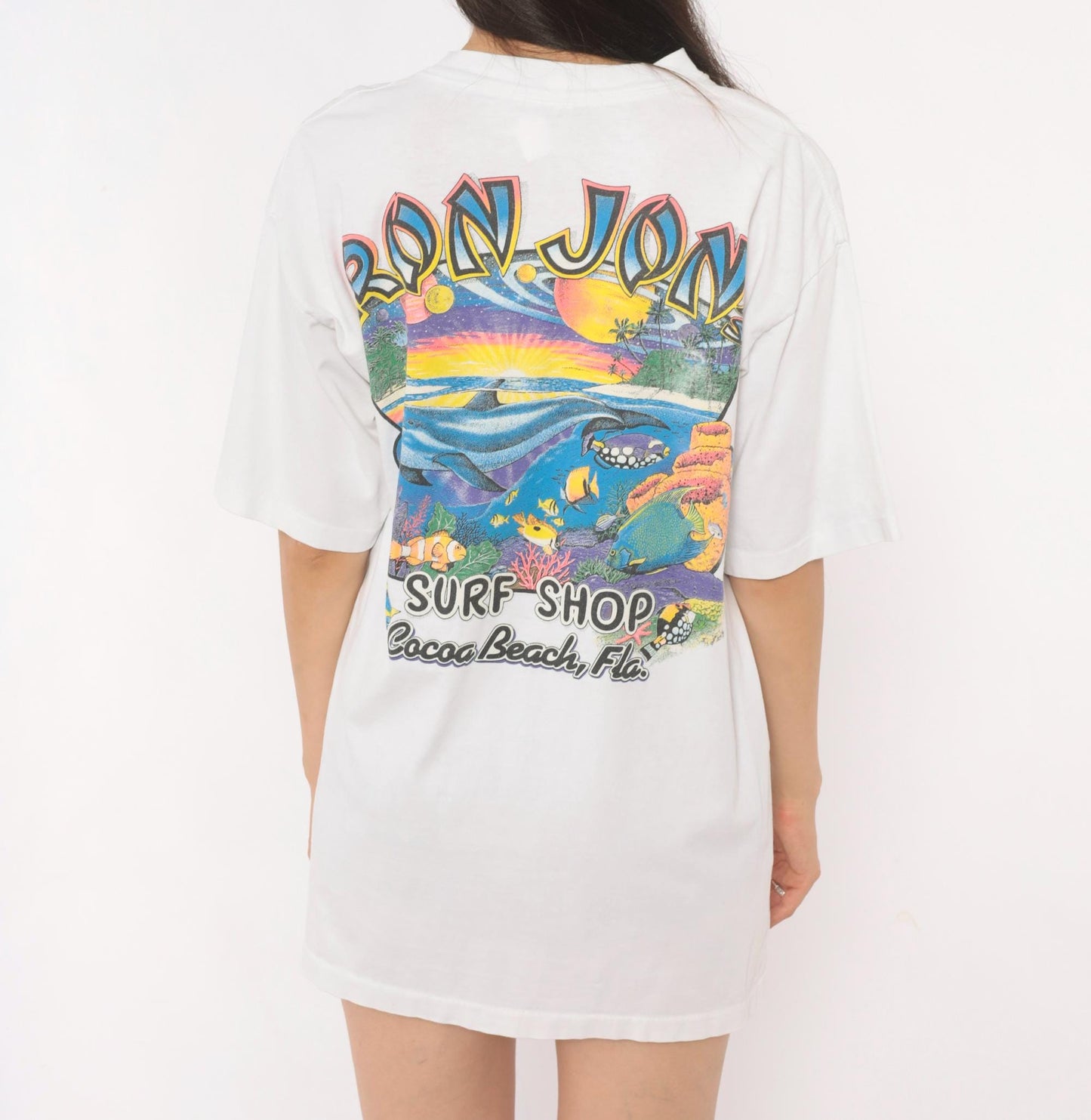 90s Ron Jon Surf Shop Tee White Cotton Graphic Cocoa Beach Large