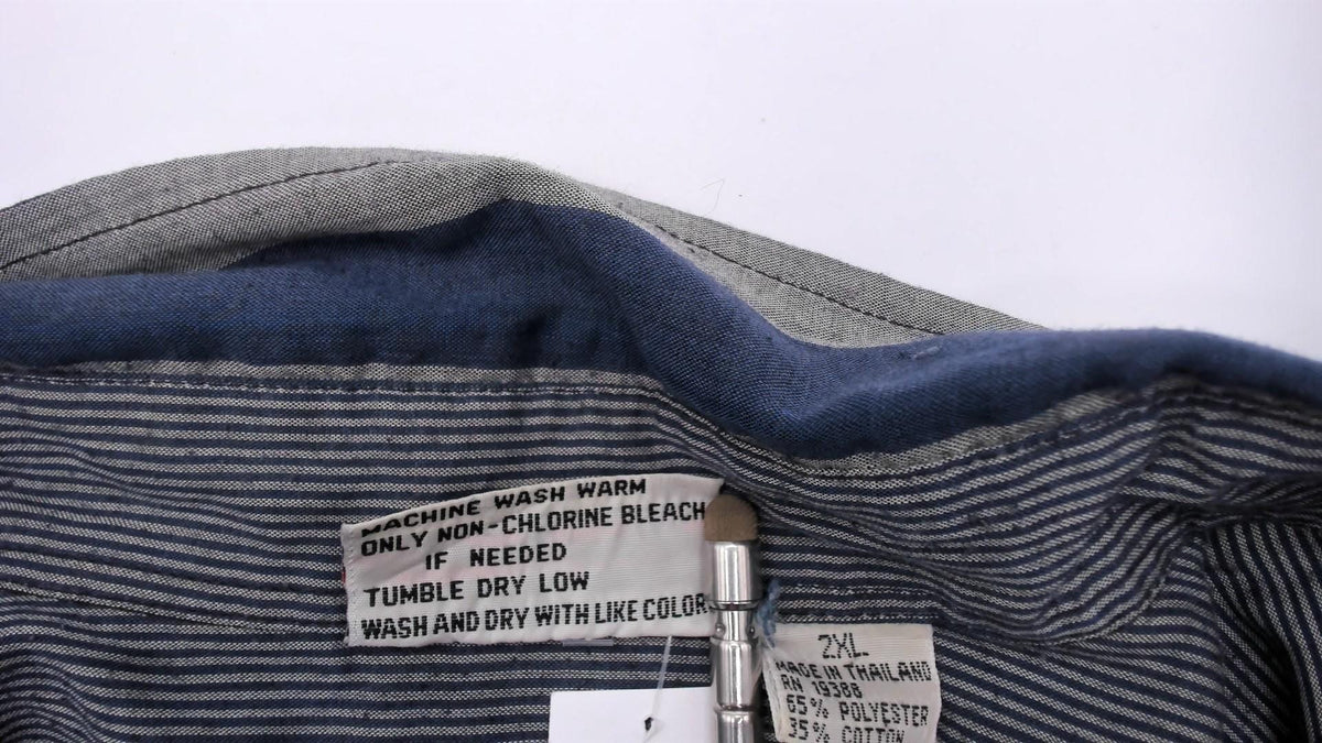 80s Brittania Striped Button Down Navy Grey Vertical Stripe Shirt Plus Size XXL