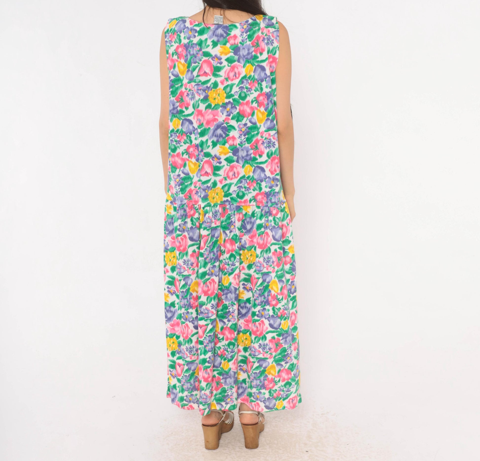 90s Fads Floral Maxi Dress Button Front V-Neck Sleeveless Pink Purple Extra Large XL
