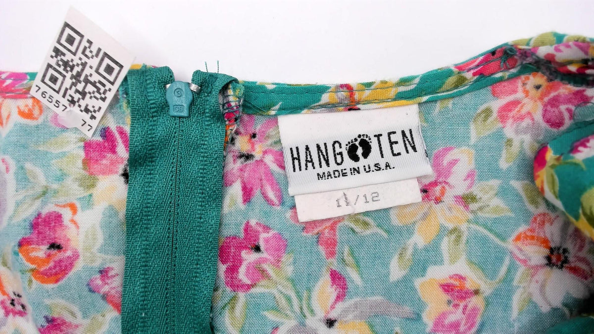 90s Hang Ten Floral Maxi Dress Green Pink Yellow V-Neck Wrap Bodice Large L