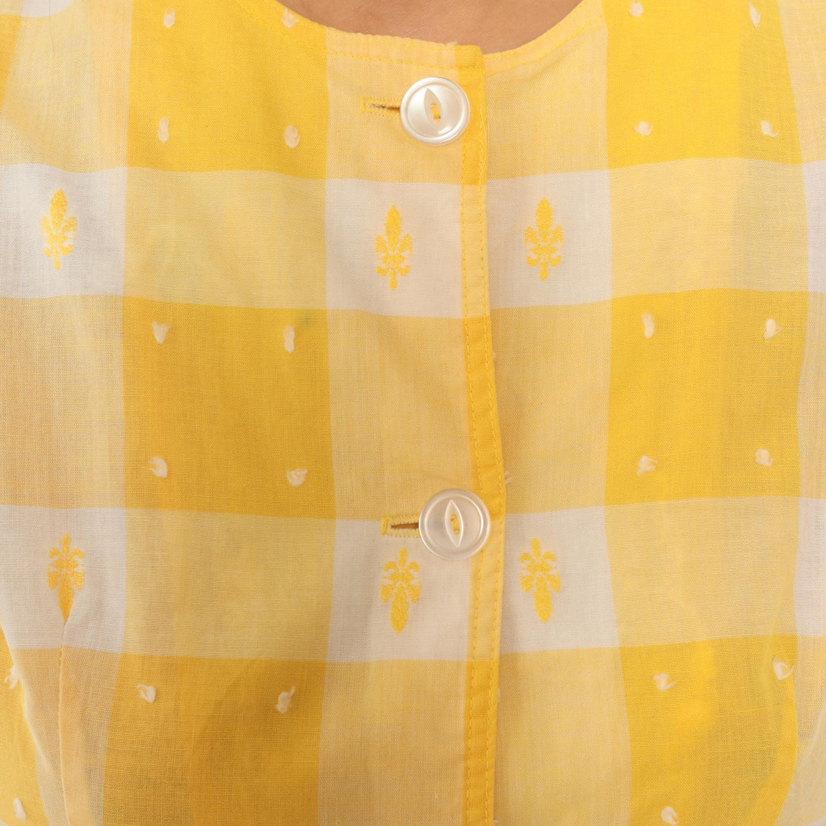 60s Yellow White Gingham Cotton Sundress Button Front Pleated Knee Length Extra Small