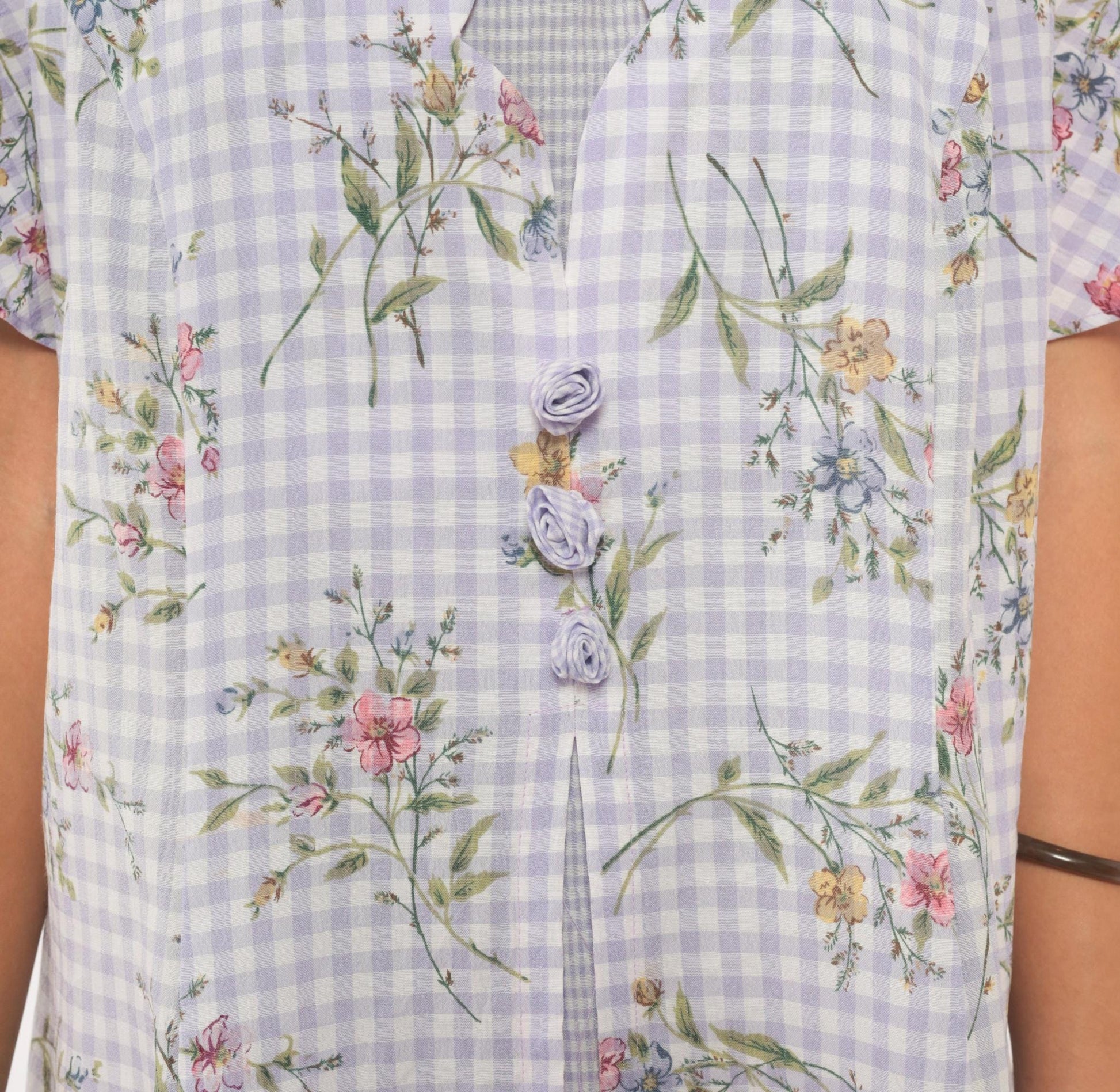 90s Sarah Richards Plus Lavender Gingham Floral Dress Flutter Sleeve A-Line Extra Large XXL