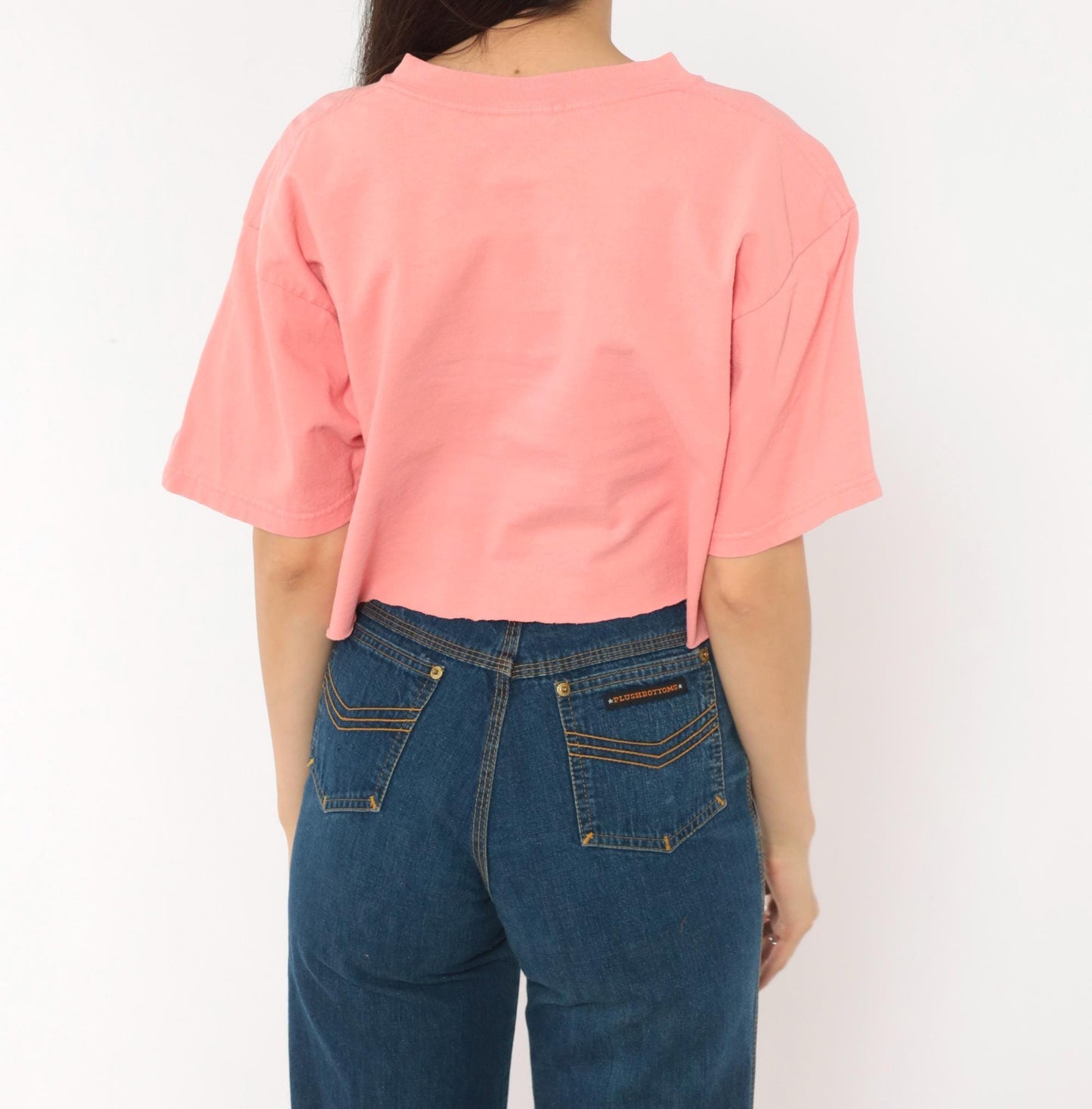 90s Anvil Lighthouse Cape May Crop Top Embroidered Cotton Pink Large L