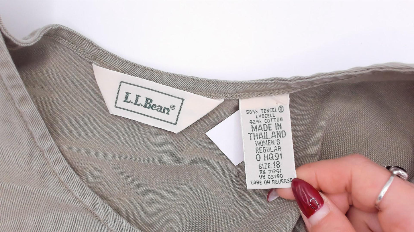 90s L.L.Bean Sleeveless Maxi Dress Sage Olive Cotton A-Line Pockets Extra Large XL
