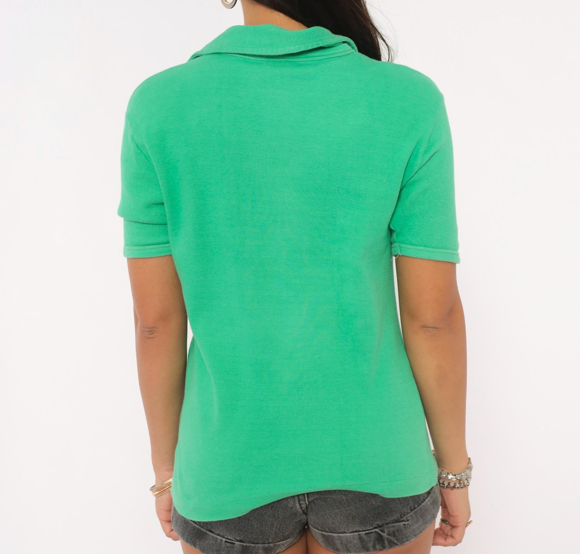 80s Zaky Sport Cancun Sunset Polo Green V-Neck Graphic Shirt Medium