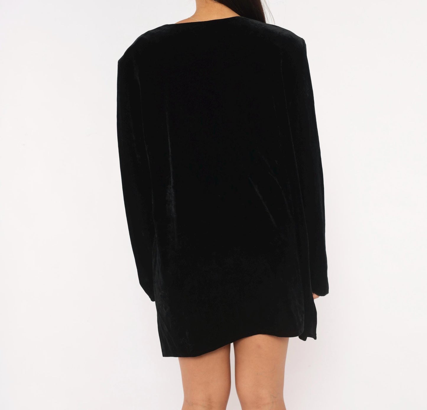90s Another Thyme Black Velvet Mini Dress Pearl Buttons V-Neck Plus Size 1X