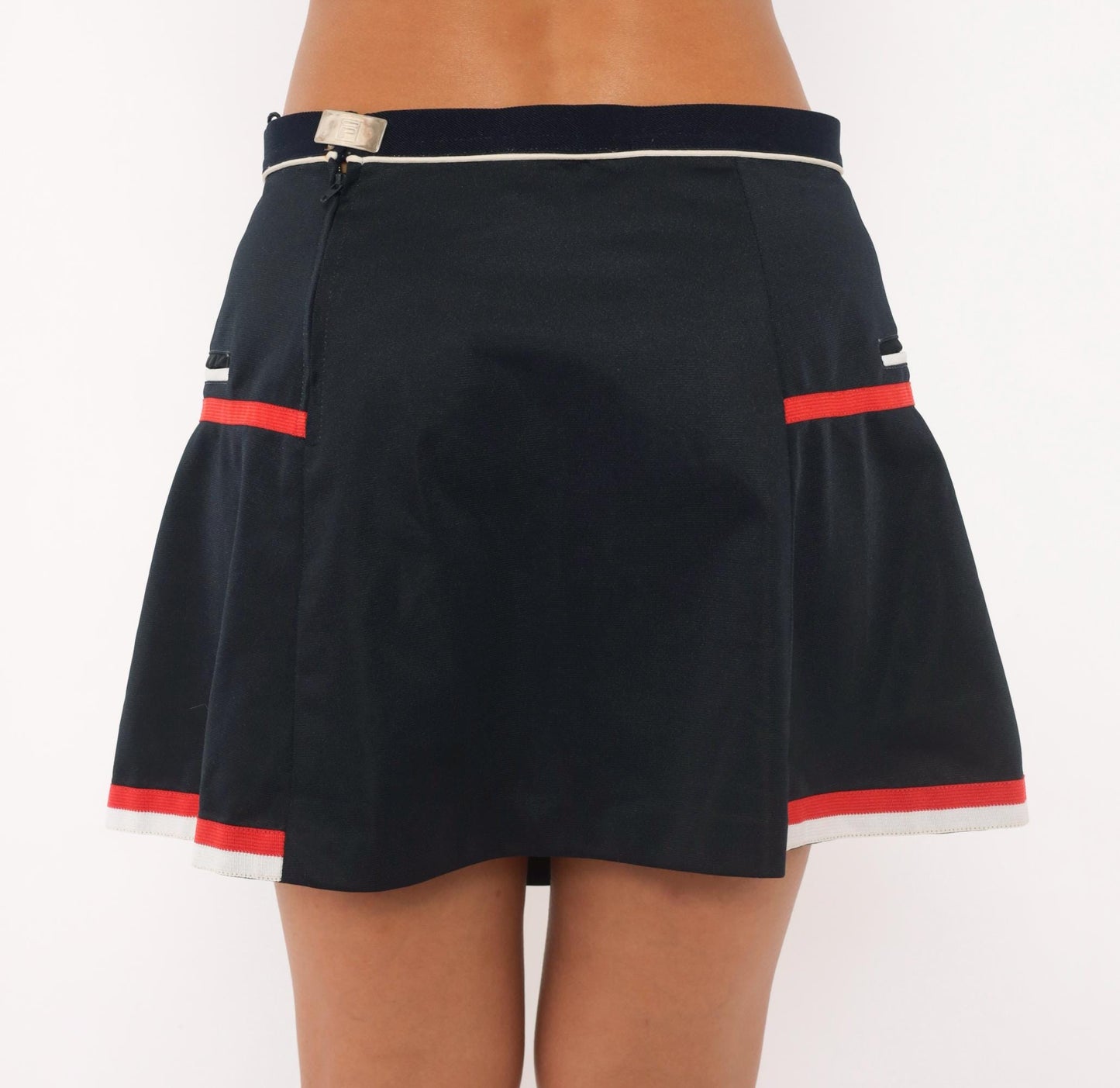 90s Fila Tennis Skirt Navy Pleated Mini Red White Stripe Trim Large L