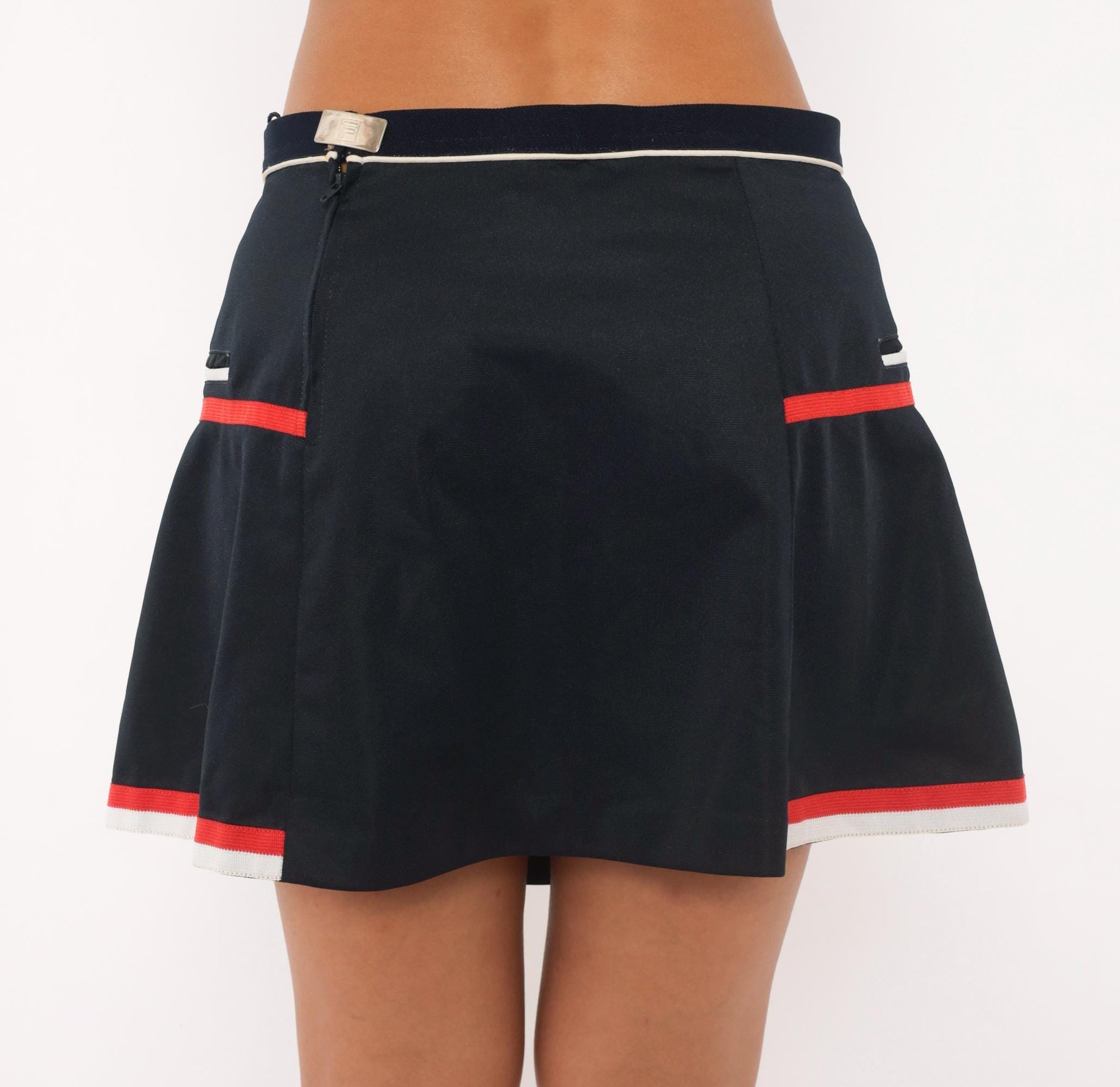 90s Fila Tennis Skirt Navy Pleated Mini Red White Stripe Trim Large L