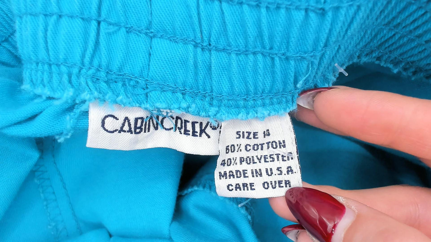 90s Cabin Creek Teal High Rise Shorts Wide Leg Cotton Elastic Waist Medium