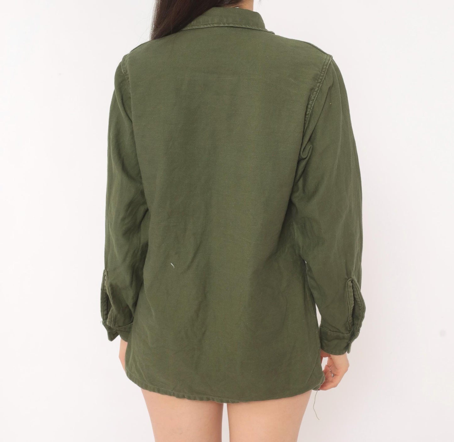 80s U.S. Navy Utility Shirt Olive Drab Cotton Military Field Top Medium