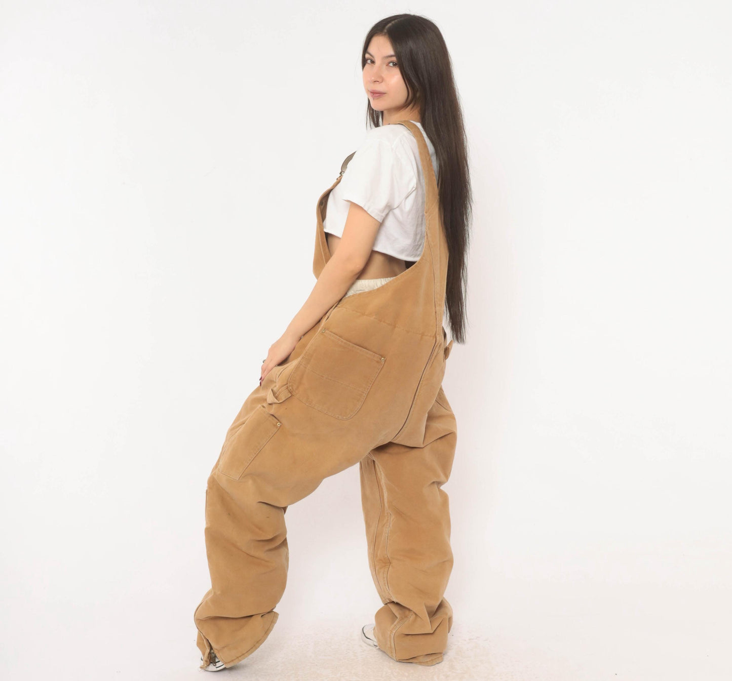 Carhartt Quilted Bib Overalls Tan Duck Canvas Double Knee Workwear XXL