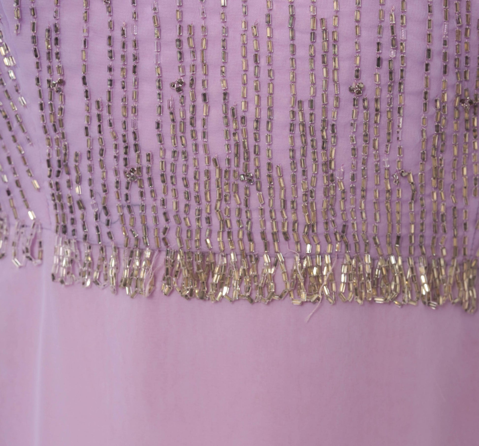 70s Lavender Chiffon Maxi Dress Beaded Bodice Bishop Sleeve Evening Gown Large L