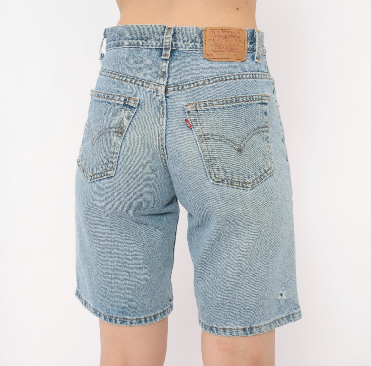 Levi's 570 Denim Shorts Light Wash High Rise Bermuda Y2K Small 27