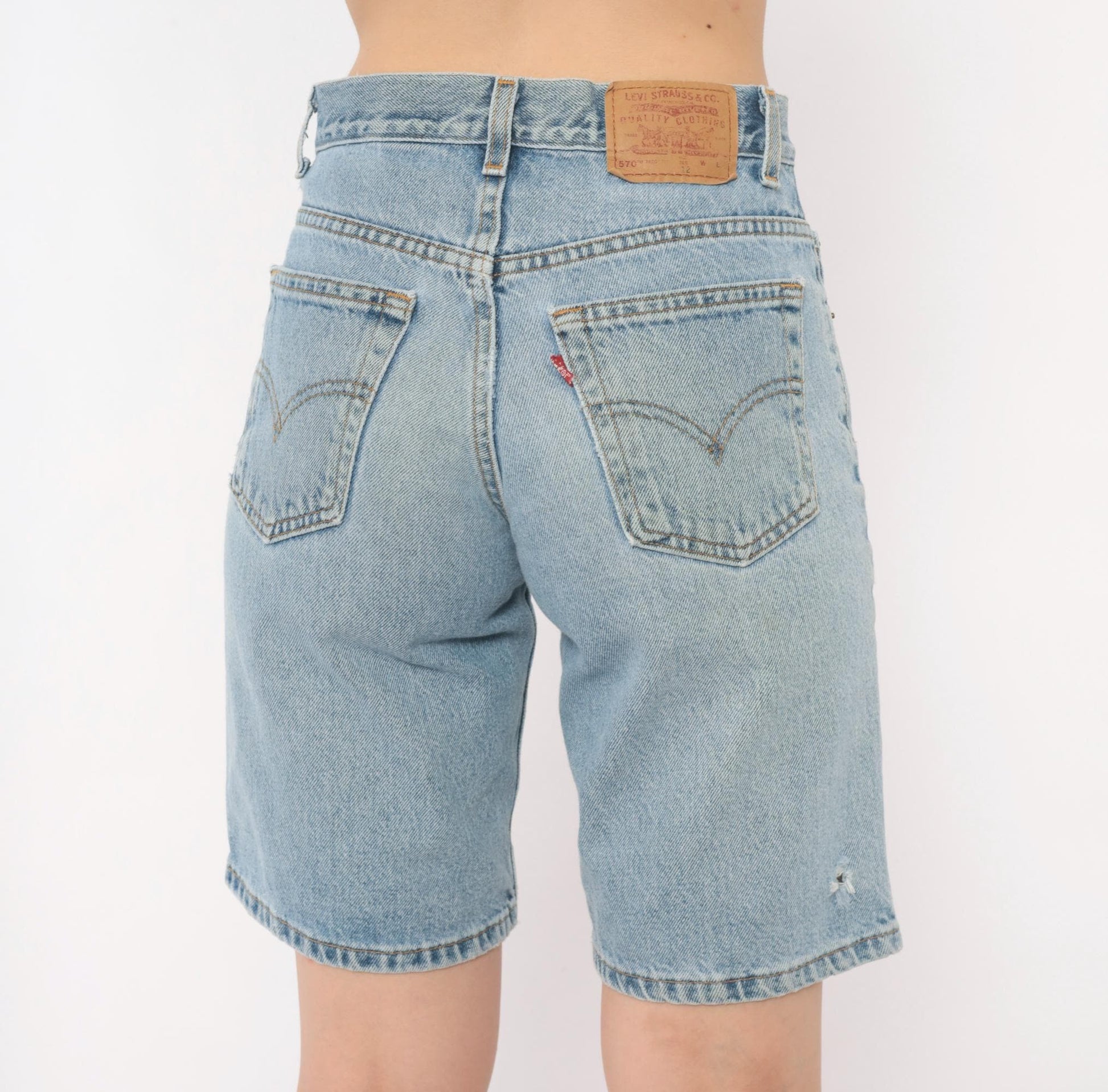 Levi's 570 Denim Shorts Light Wash High Rise Bermuda Y2K Small 27