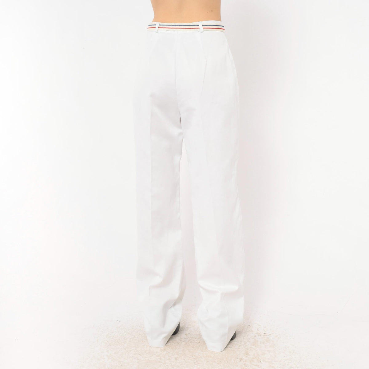 70s MMJ White Wide Leg Trousers Striped Belt High Rise Small S
