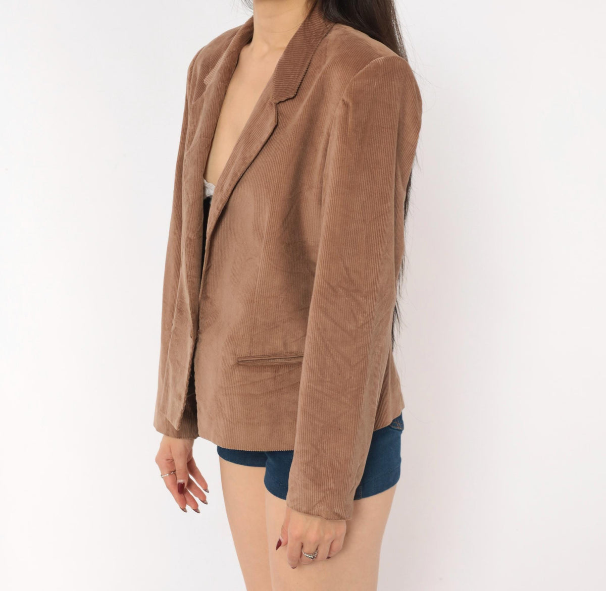 80s Panther Corduroy Blazer Mauve-Brown Notched Lapel Cotton Medium M