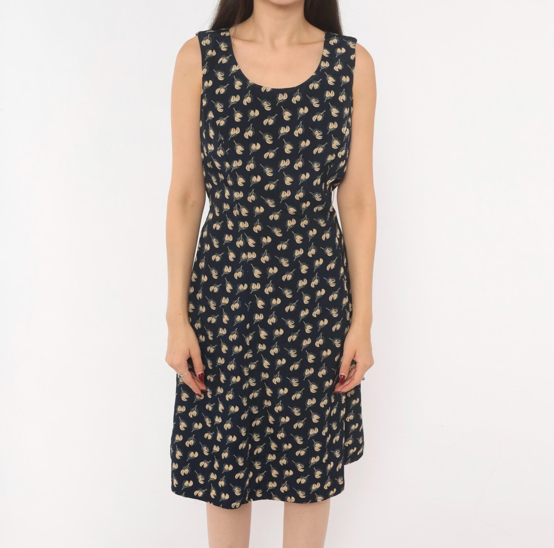 90s Danny & Nicole Navy Tulip Sundress Scoop Neck A-Line Knee Length Small