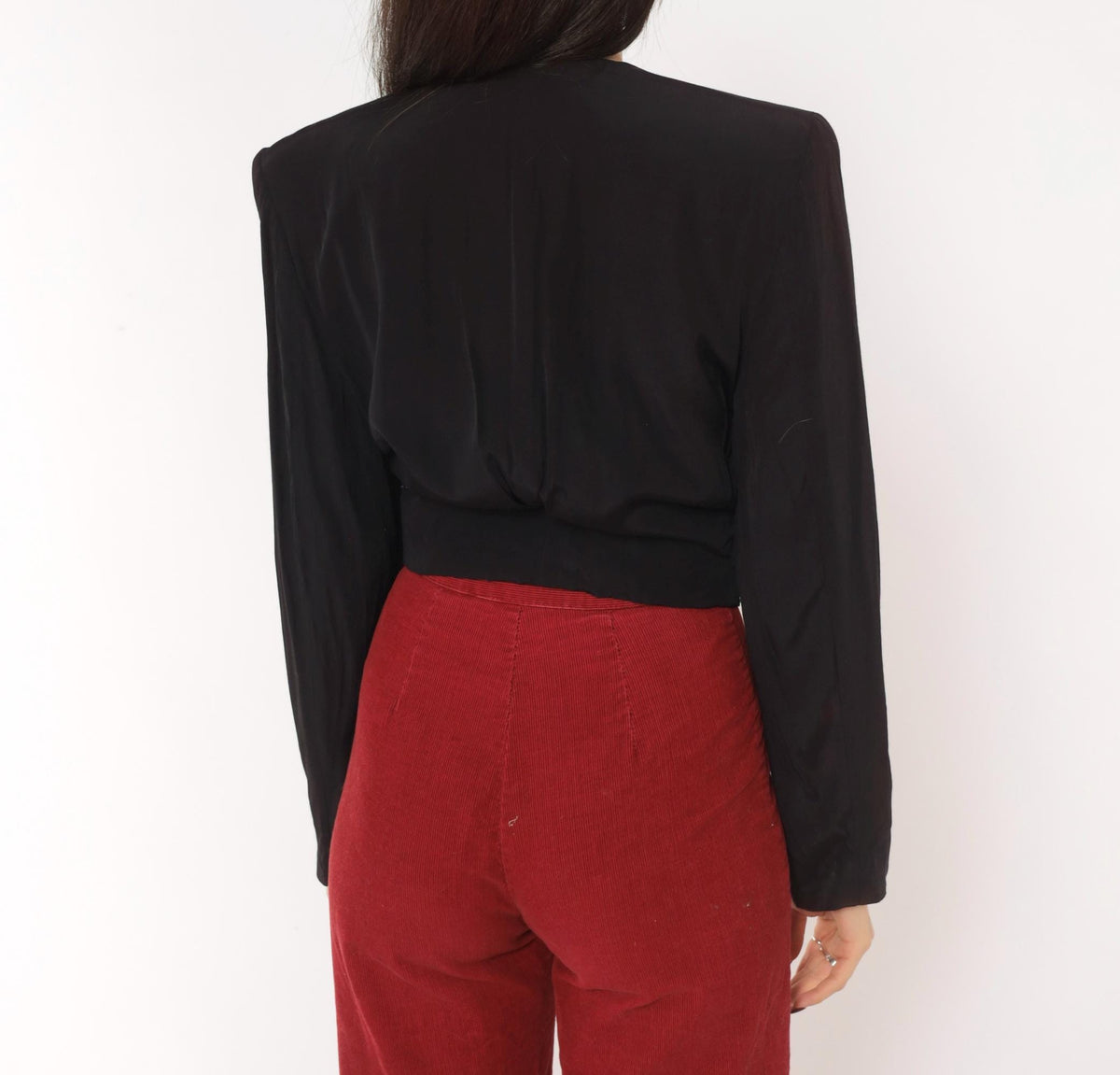90s Karen Kane Cropped Blazer Black White Grid Stitch V-Neck Extra Small XS