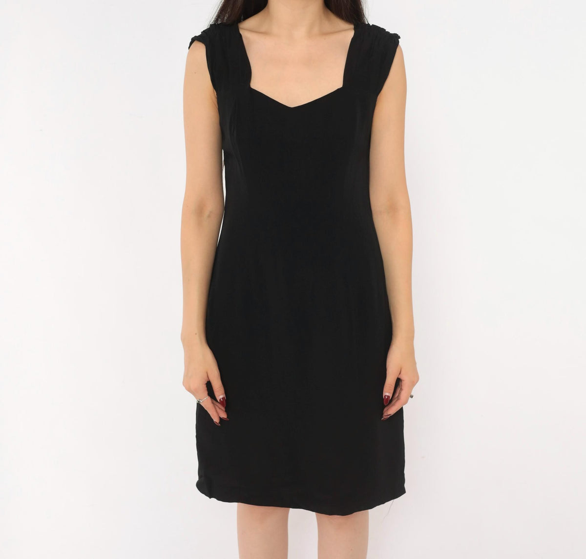 90s Maggy London Black Sweetheart Neckline Dress Cap Sleeve Small