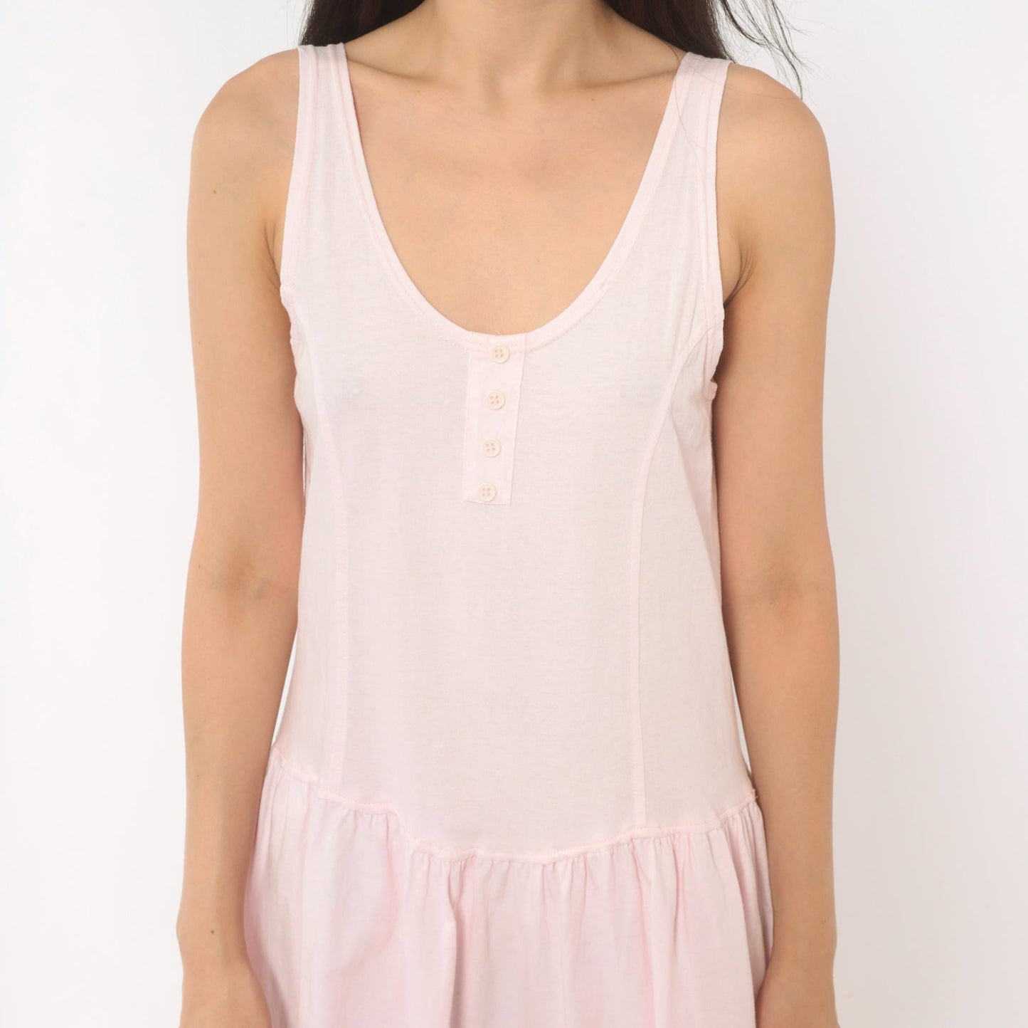 90s Cest Joti Blush Cotton Sundress Drop Waist Henley Neckline Small