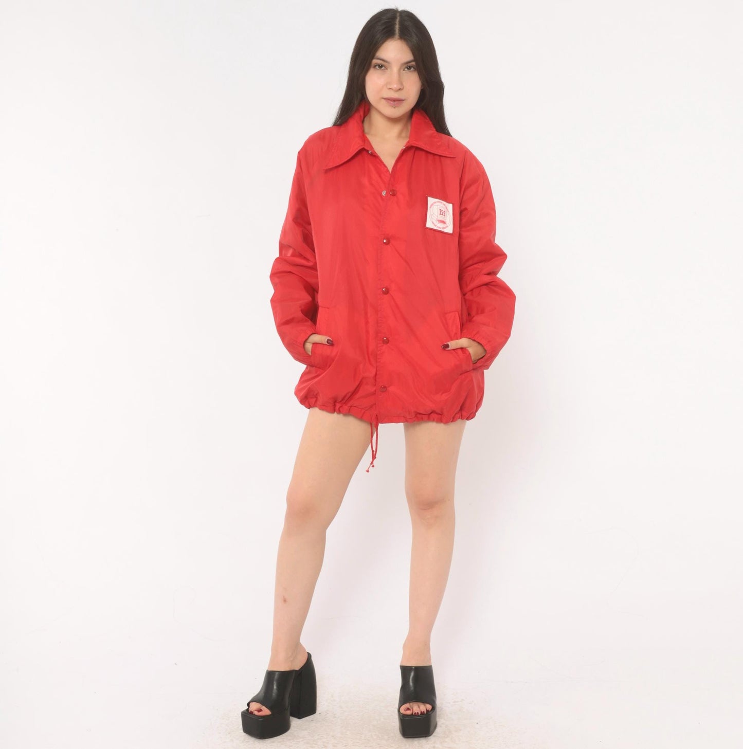 80s Sportsmaster Red Coach Jacket Snap Front Windbreaker Medium M