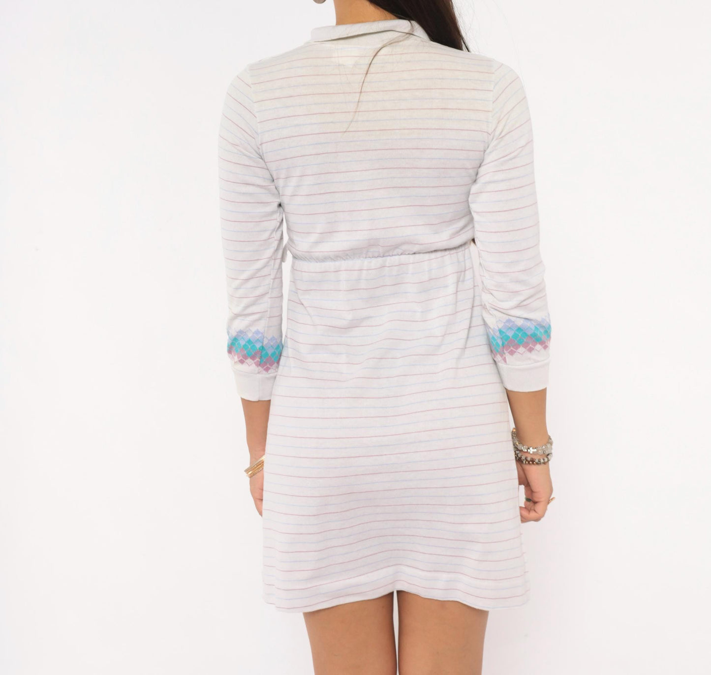 80s Health-Tex Argyle Polo Dress Grey Teal Lavender Mini Cotton XS