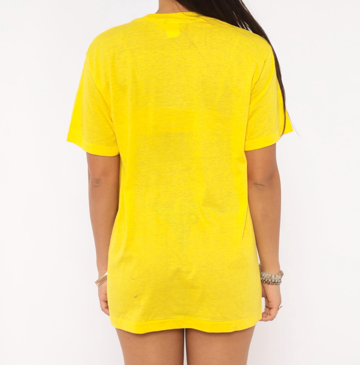 80s Ched "Let's Face It I'm Loveable" Heart Glitter Tee Yellow Graphic Slogan Large L