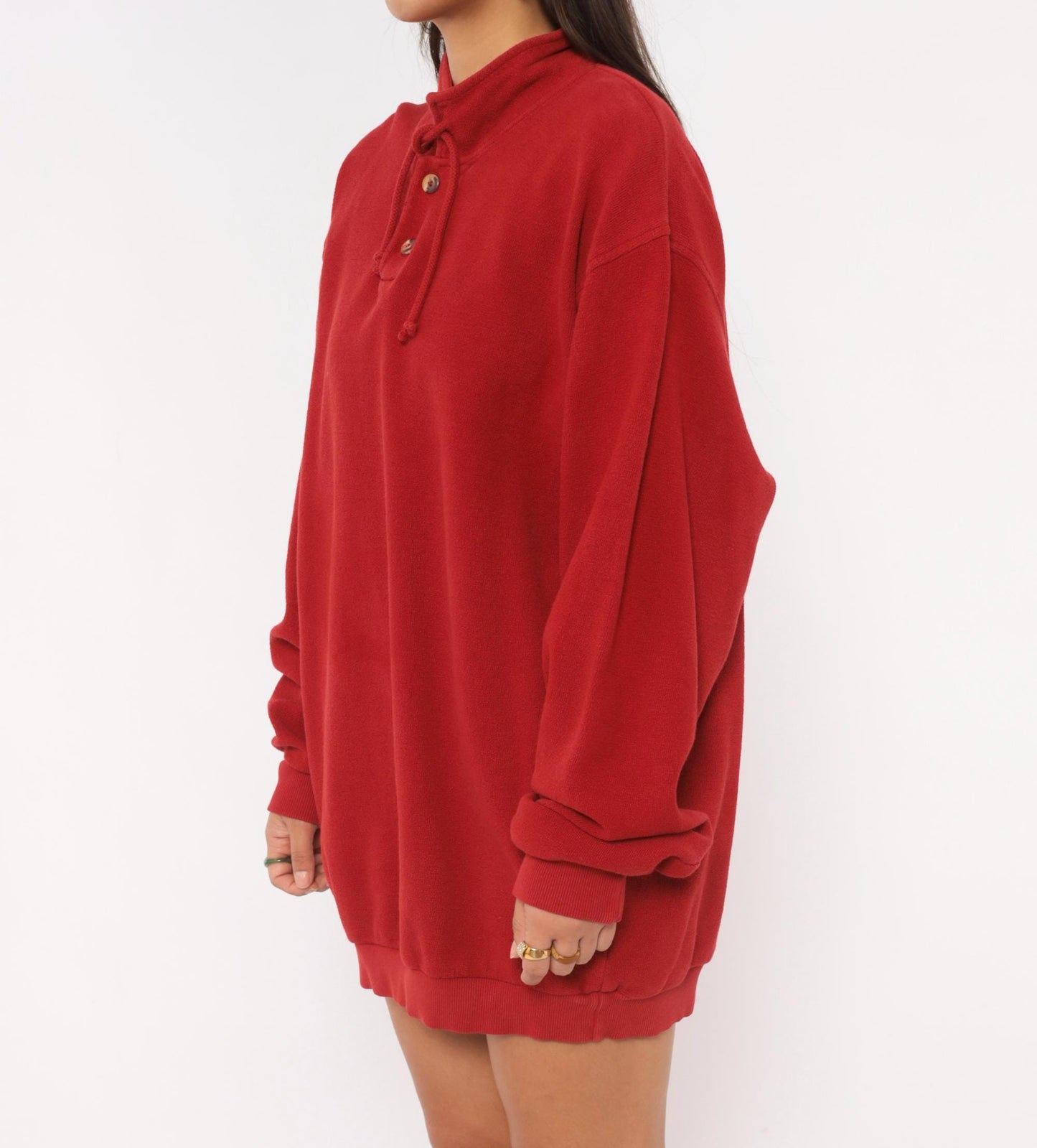 90s Crazy Shirt Cranberry Henley Sweatshirt Cotton Mock Neck Drawstring Large L