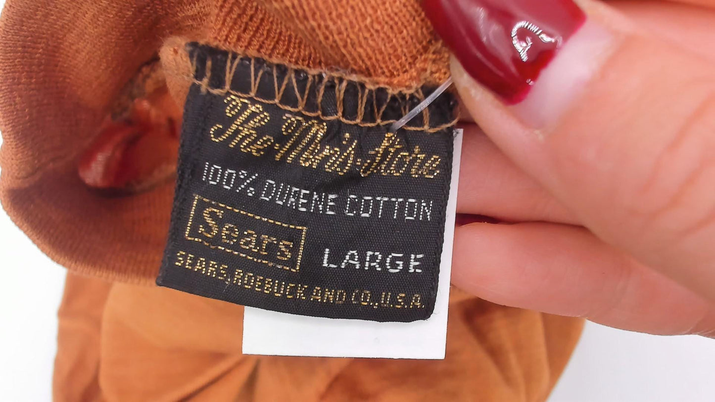 80s The Men's Store Rust Mock Neck Crop Top Cotton Durene Large L