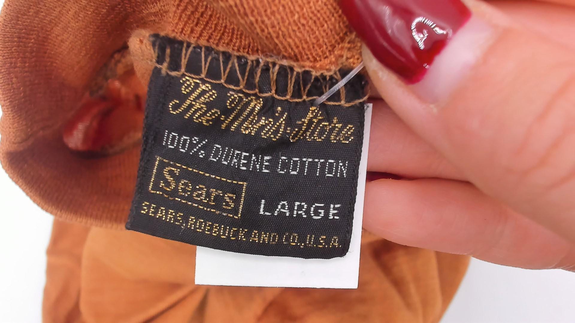 80s The Men's Store Rust Mock Neck Crop Top Cotton Durene Large L