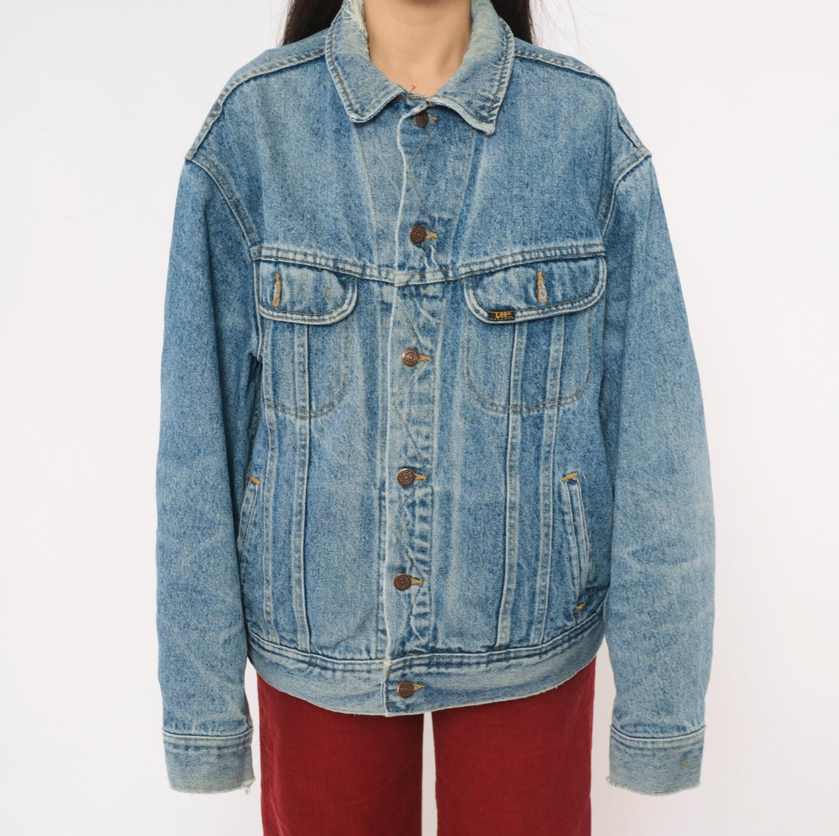 90s Lee Light Wash Denim Jacket Cotton Button Front Medium
