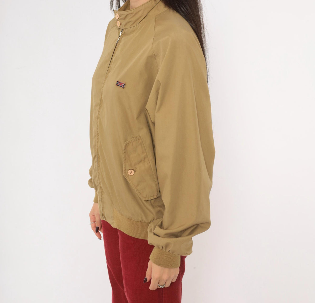 80s Brittania Harrington Jacket Beige Cotton Raglan Stand Collar Medium