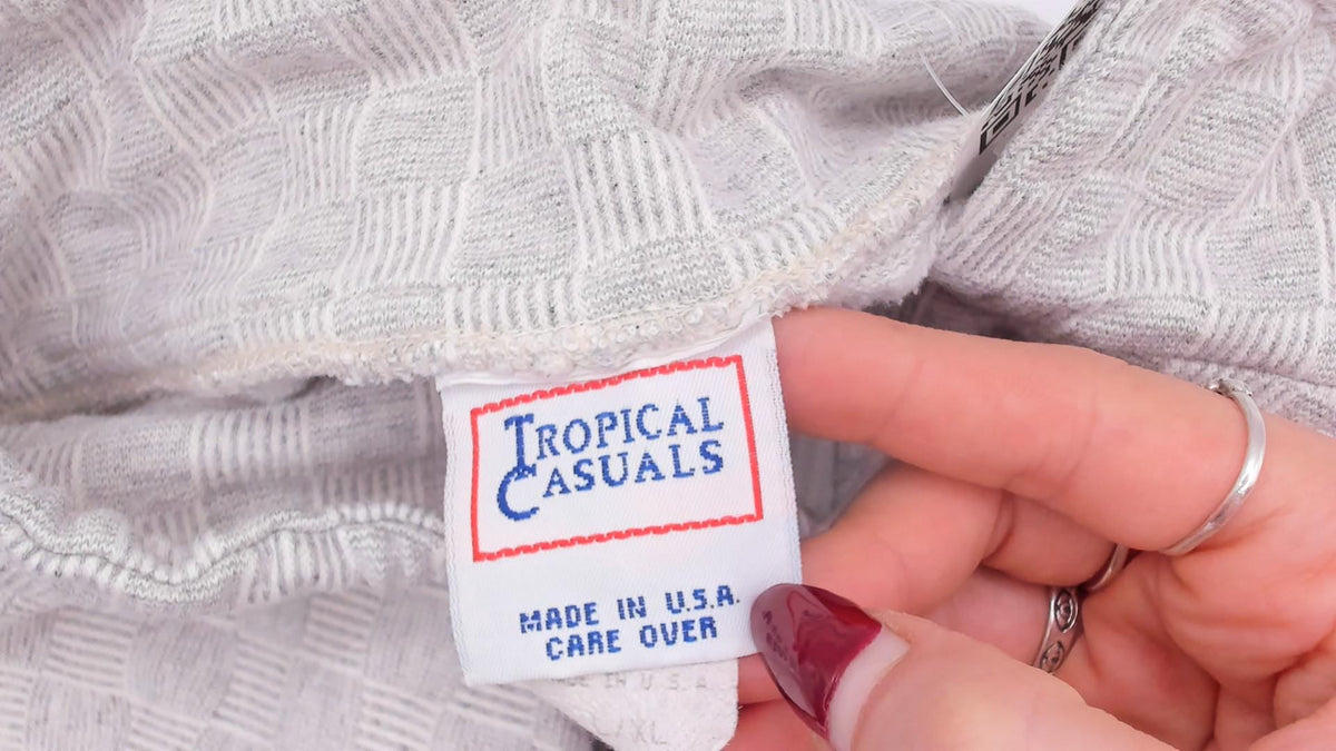 90s Tropical Casuals Florida Half-Zip Pullover Grey Cotton Waffle Knit Large